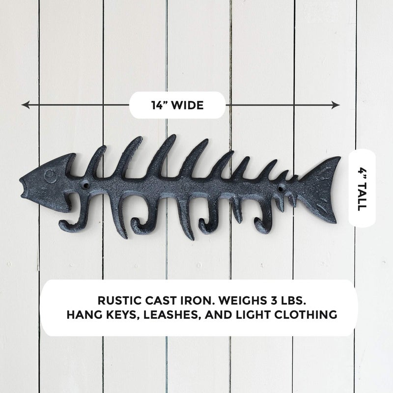 Wallcharmers Large Fish Bone Key, Leash, & Towel Holder | Nautical Home & Wall Decor - Image 3